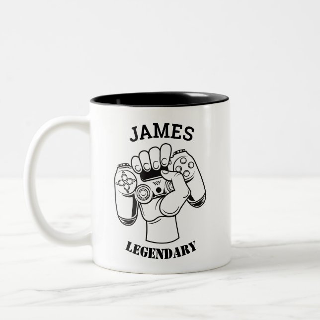 Gift Name Personalized Funny Gaming Geek Birthday Two-Tone Coffee Mug (Left)