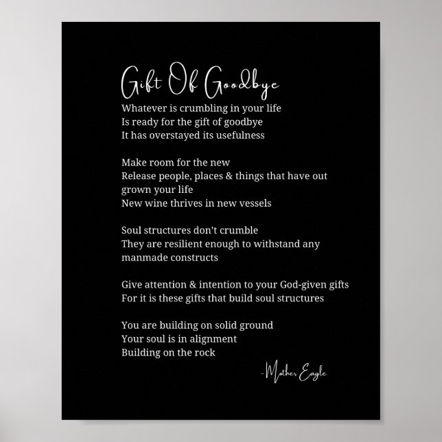 Gift of goodbye let go poem poster black white art (Front)