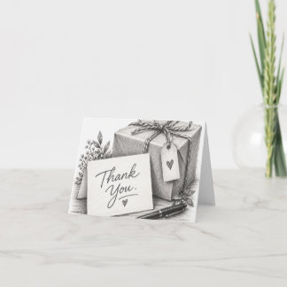 Gift Package Pencil Sketch Folded Thank You Card
