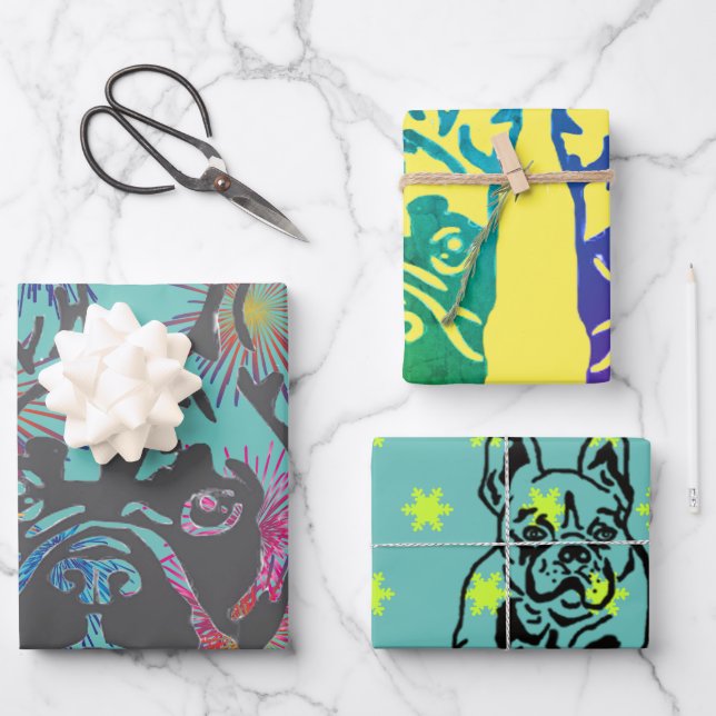 gift paper, French bulldogge Wrapping Paper Sheet (Front)