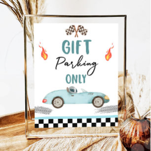 Gift Parking Only Blue Race Car Two Fast Birthday Poster