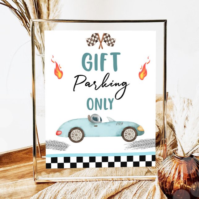 Gift Parking Only Blue Race Car Two Fast Birthday  Poster (Creator Uploaded)