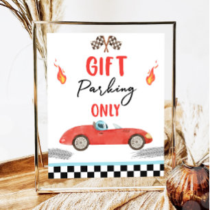 Gift Parking Only Red Race Car Two Fast Birthday Poster