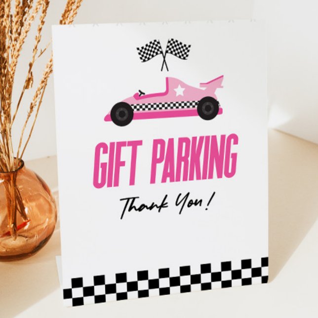 Gift Parking Pink Race Car Party Table Pedestal Sign (Creator Uploaded)