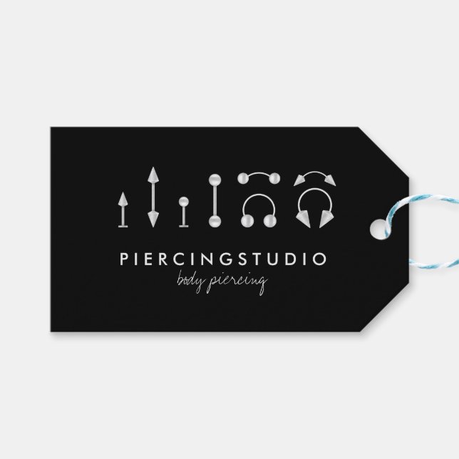 Gift Piercing Tattoo Studio Black Tags (Front (Horizontal))