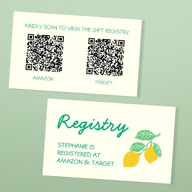 Gift Registry 2 Qr Codes Yellow Green Lemon Enclosure Card (Gift Registry 2 Qr Codes Yellow Green Lemon Enclosure Card)