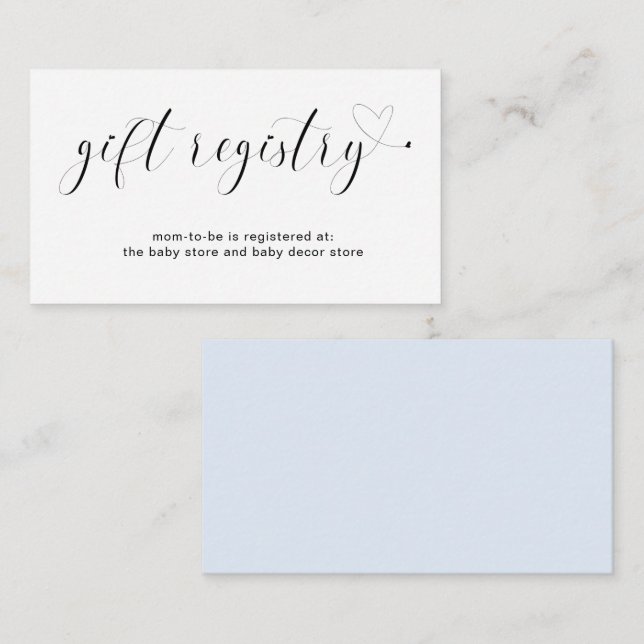 Gift Registry Boy Shower Heart Typography Blue Enclosure Card (Front/Back)