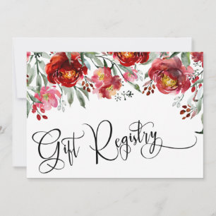 Gift Registry Burgundy Red Flowers Insert Card