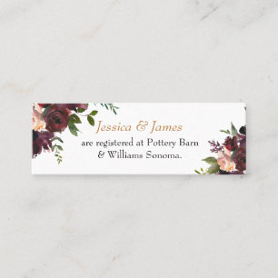 Gift Registry Burgundy Watercolor Floral Enclosure Mini Business Card