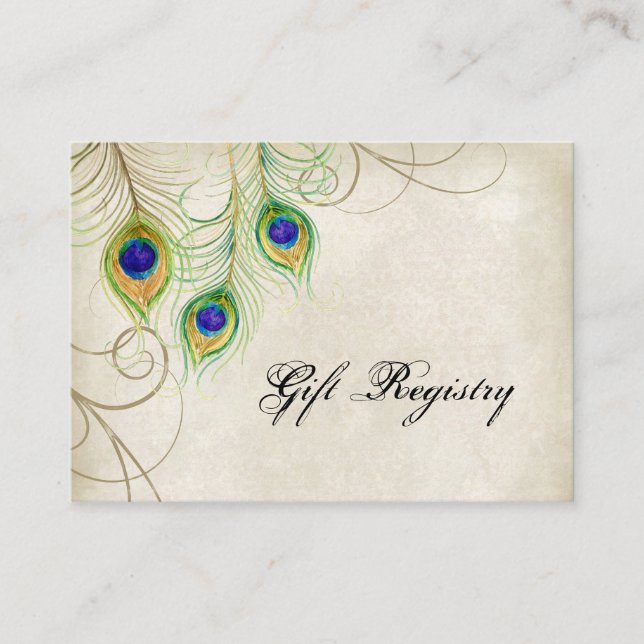 Gift Registry Cards - Peacock Feathers Wedding Set (Front)