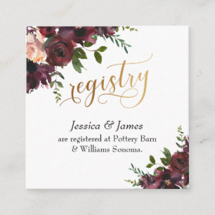 Gift Registry Gold Script Red Watercolor Flowers Enclosure Card