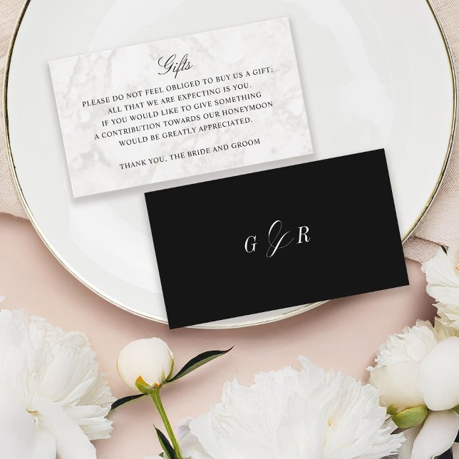 Gift Registry Honeymoon Wedding Monogram Marble Enclosure Card (Creator Uploaded)