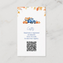 Gift Registry QR Code Blue Truck Little Pumpkin Enclosure Card