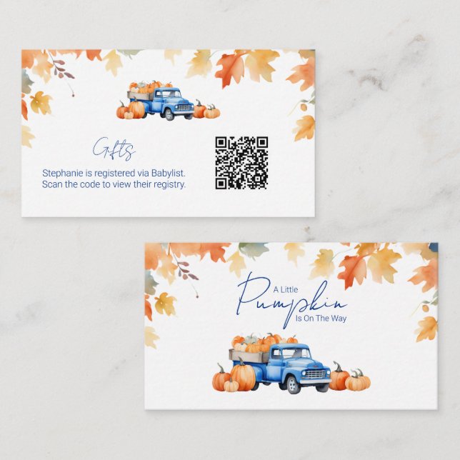  Gift Registry QR Code Blue Truck Little Pumpkin  Enclosure Card (Front/Back)