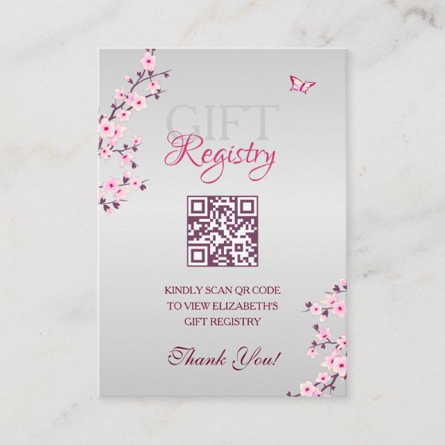 Gift Registry QR Code  Cherry Blossom Baby Shower Enclosure Card (Front)