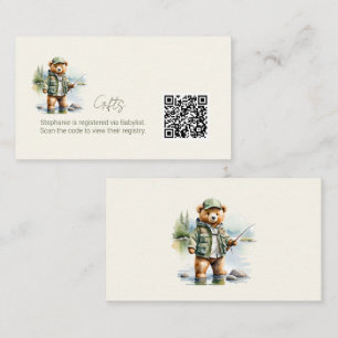 Gift Registry QR Code Cute Fishing Teddy Bear Enclosure Card