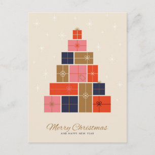 Gift Stack Christmas Tree Holiday Postcard