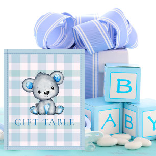 Gift Table Cute Grey Bear Baby Shower Poster