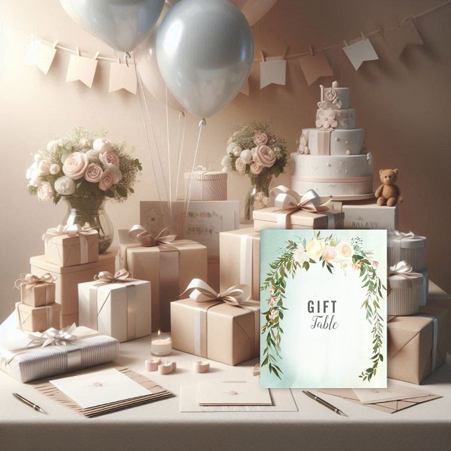Gift Table Green White Rose Baby Sprinkle Shower Poster (Creator Uploaded)