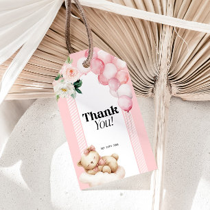 Gift Tag Baby Shower Pink Bear Balloons