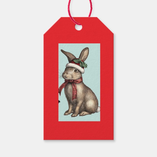 GIFT TAG BUNNY WITH CHRISTMAS HAT (Front)