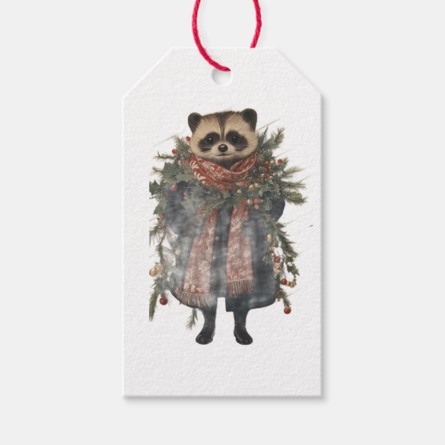 GIFT TAG CHRISTMAS RACCOON  (Front)