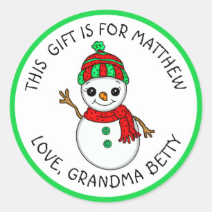 Gift Tag, Cute Snowman To and From Christmas Classic Round Sticker