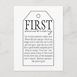 Gift Tag for Wine Bottle - First Anniversary Postcard