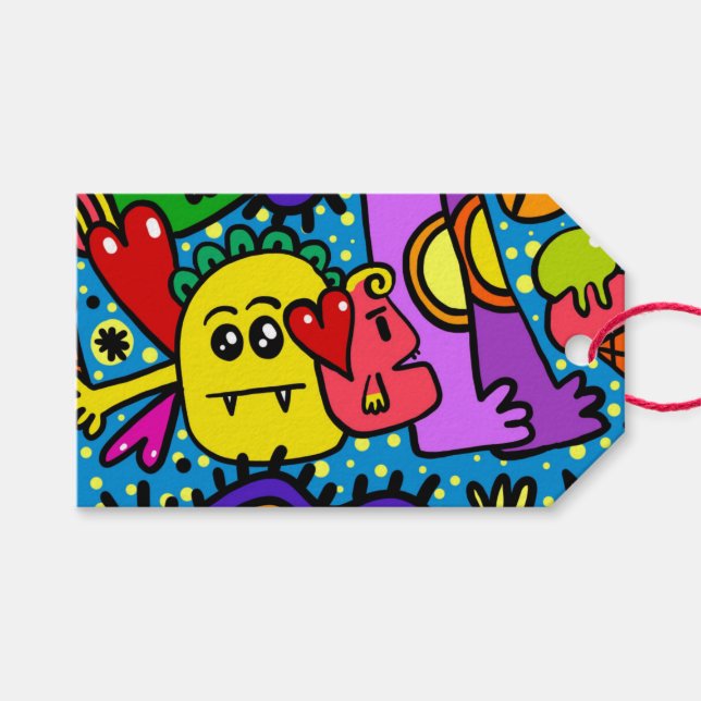 Gift Tag HAPPY MONSTER DOODLE CRITTER (Front (Horizontal))