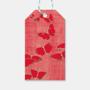 Gift Tag JAPANESE RED BUTTERFLIES ON RED