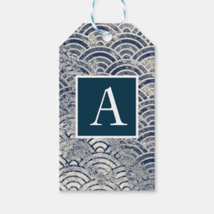 Gift Tag JAPANESE WAVE PATTERN CUSTOM INITIAL