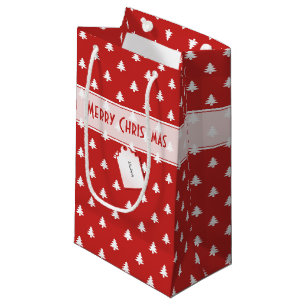 Gift Tag Name: Merry Christmas Red Tree Pattern Small Gift Bag
