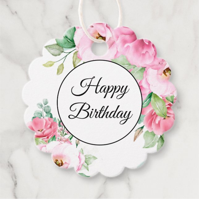 Gift Tag Pink Floral Birthday (Front)