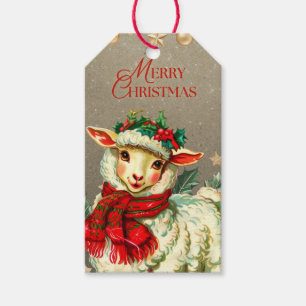 GIFT TAG VINTAGE MERRY CHRISTMAS LAMB