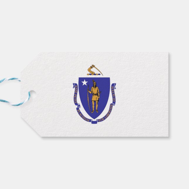 Gift Tag with Flag of Massachusetts State, USA (Back Horizontal)