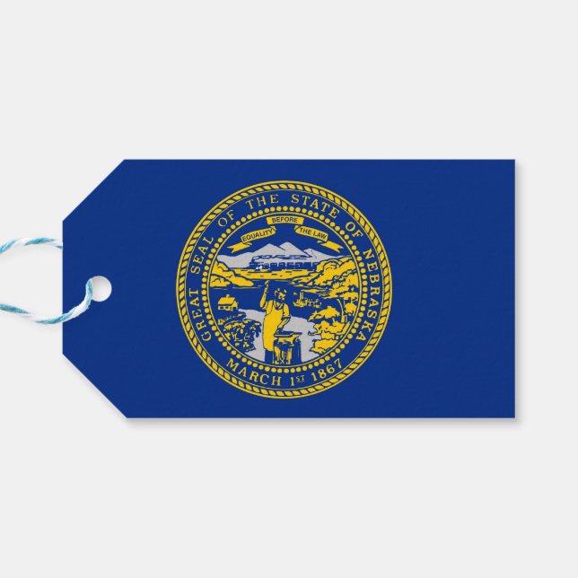 Gift Tag with Flag of Nebraska State, USA (Back Horizontal)