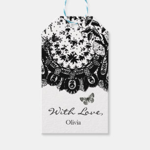 GIFT TAG "WITH LOVE" BLACK LACE AND CUSTOM NAME