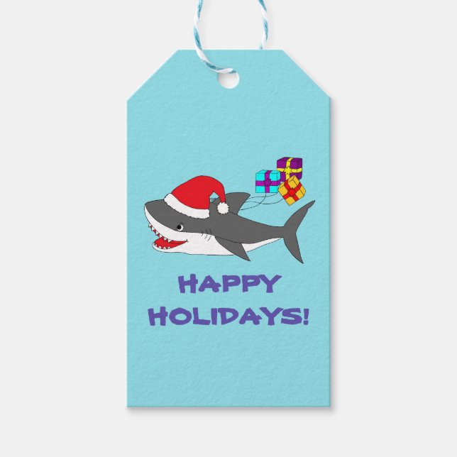 Gift tags with cute Holiday Shark (Front)