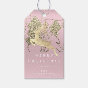 Gift To Reindeer Mauve Pink Gold Christmas Tree Gift Tags