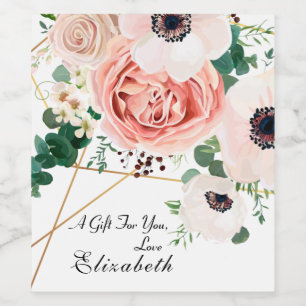 Gift To You Elegant Pink Flowers Personalise Wine Label