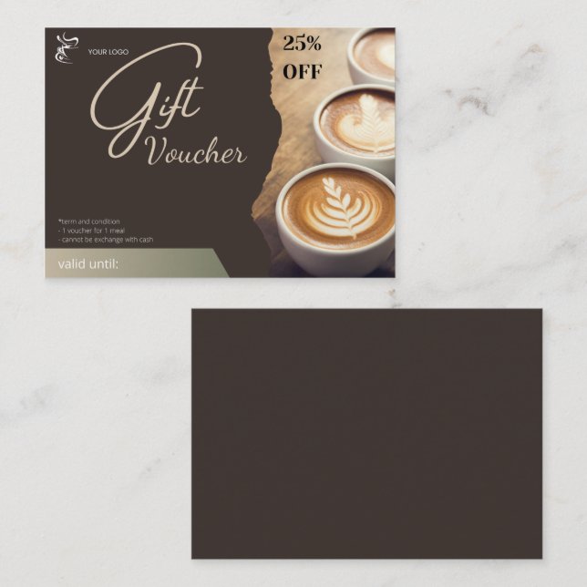 Gift voucher 25% off for coffee shops calling card (Front/Back)