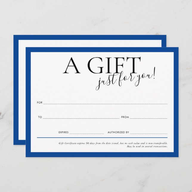 GIFT VOUCHER elegant chic business royal blue Invitation (Front/Back)