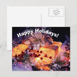 Gift With Gold Bow Christmas Holiday Postcard