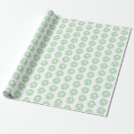 Gift Wrap - Green Christmas Wreaths<br><div class="desc">Wreath image of holly and bow is printed in green,  white background colour. Multiple images are in staggered rows.</div>