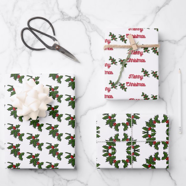 Gift Wrap - Holly Leaves and Berries (Front)