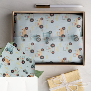 Gift wrap little tractor pattern baby boy toddler tissue paper