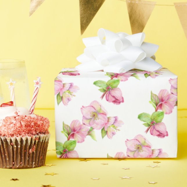 Gift Wrap Paper Roll - Pink Hellebore Flower (Birthday Party)