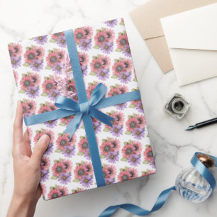 Gift Wrap Paper Roll - Pink & Purple Sunflowers