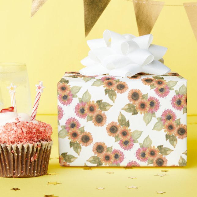 Gift Wrap Paper Roll - Pink & Yellow Sunflowers (Birthday Party)