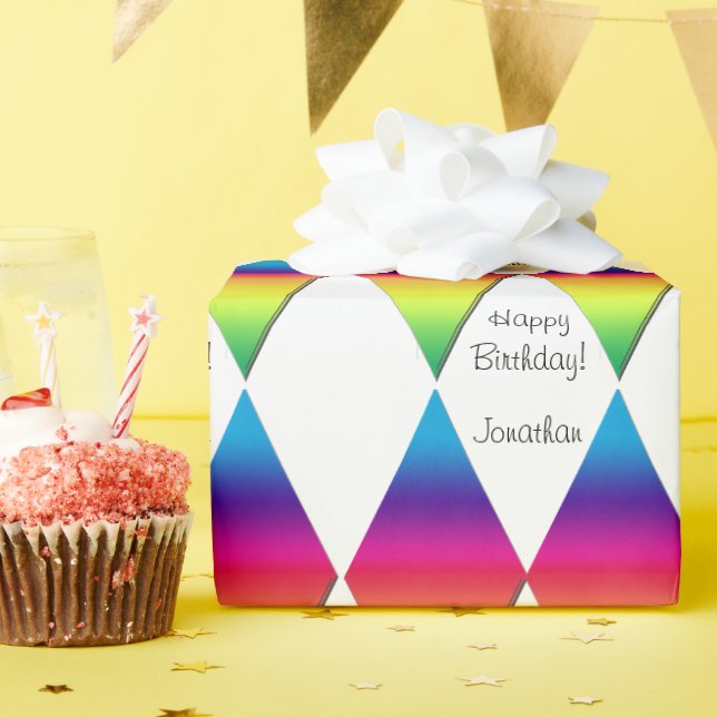 Gift Wrap - Rainbow Diamonds with Text (Birthday Party)